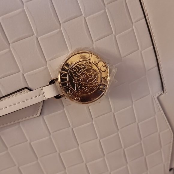 14KT Gold Plated Italian Bruno Magli Leather Woven Embossed Tote NWTs and Duster - Picture 7 of 11